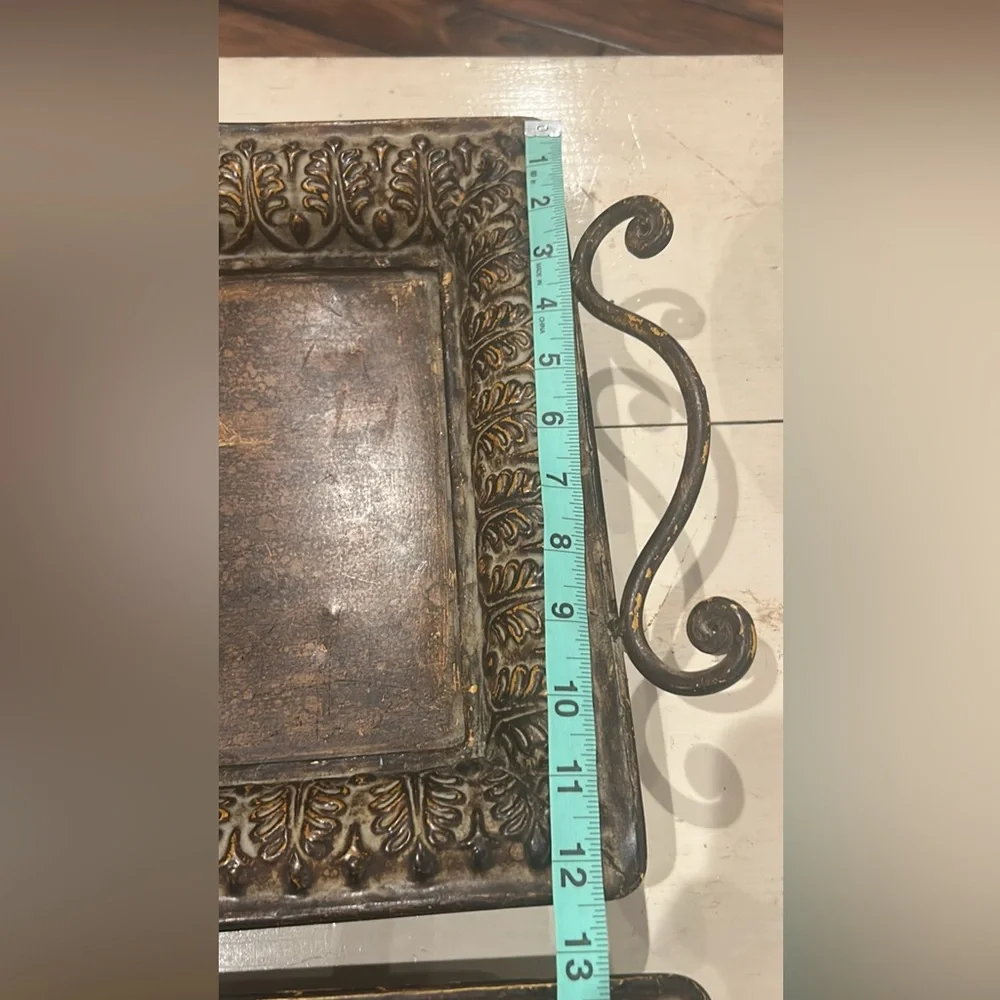 Antique-Style Brown and Gold Decorative Tray Set